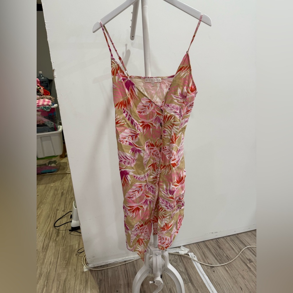 Karlie Pink and Tan Leaf Pattern Dress